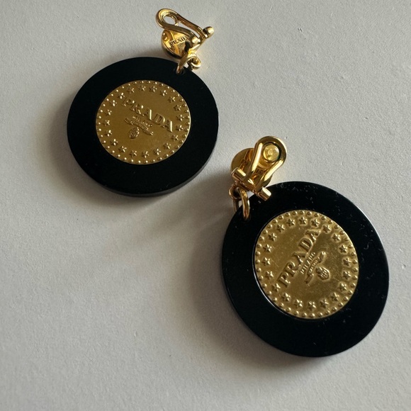 PRADA Earrings - authentic vintage black and gold. Very heavy to wear. USED - Picture 3 of 8